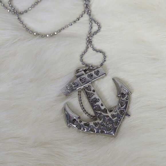 Silver Rhinestone Anchor Necklace Women’s Statement Piece - Picture 5 of 8